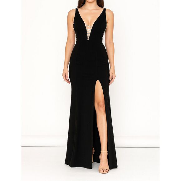 Tadashi Shoji Black Rhinestone Embellished Gown XS – Formal Evening Dress - Picture 1 of 9